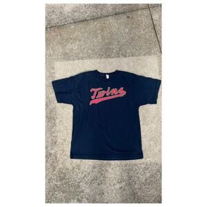 Unisex Navy Red Twins Short Sleeve Cotton Tee Shirt Youth Size XL Baseball MLB